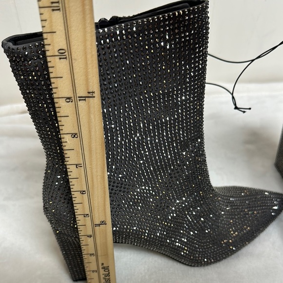A New Day Silver Gunmetal Grey Ankle Booties with Block Heel and Rhinestones - Picture 12 of 16